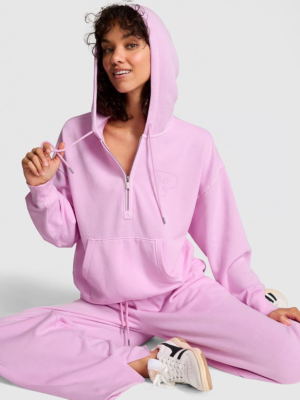 PINK Victoria’s Secret Oversized Half-Zip Sweatshirt Pink Logo Size M NWT
